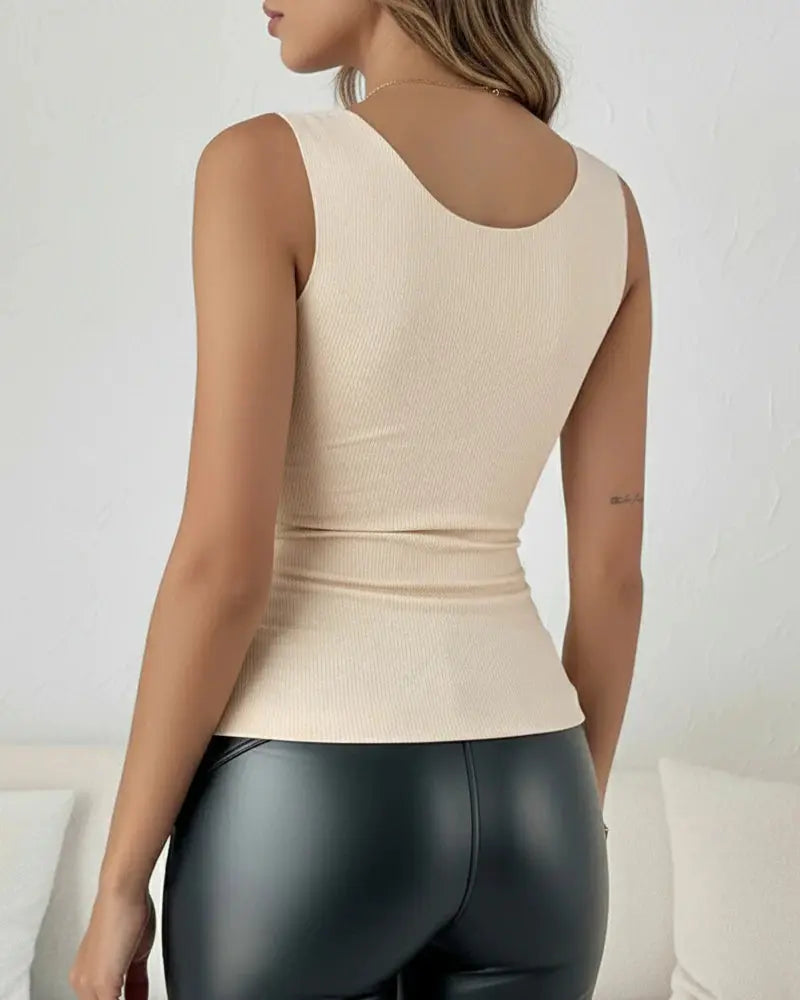 Sheer Mesh V-Neck Tank with Built-In Bra