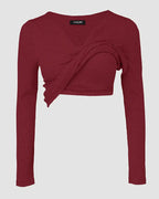 Notch Neck Ribbed Long-Sleeve with Built-In Bra