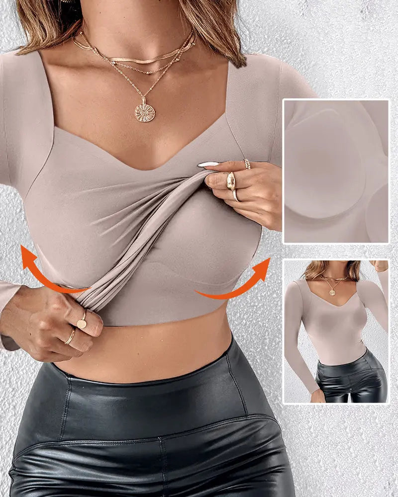 Long-Sleeve Sculpt with Built-In Bra (Champagne)