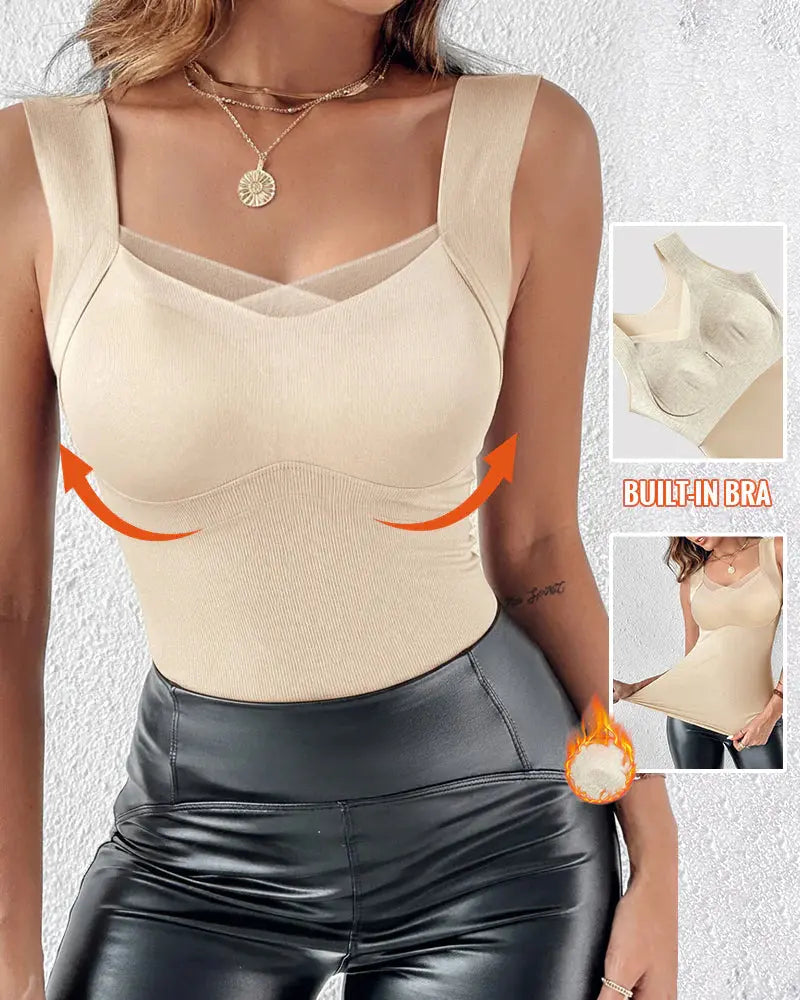 Sheer Mesh V-Neck Tank with Built-In Bra