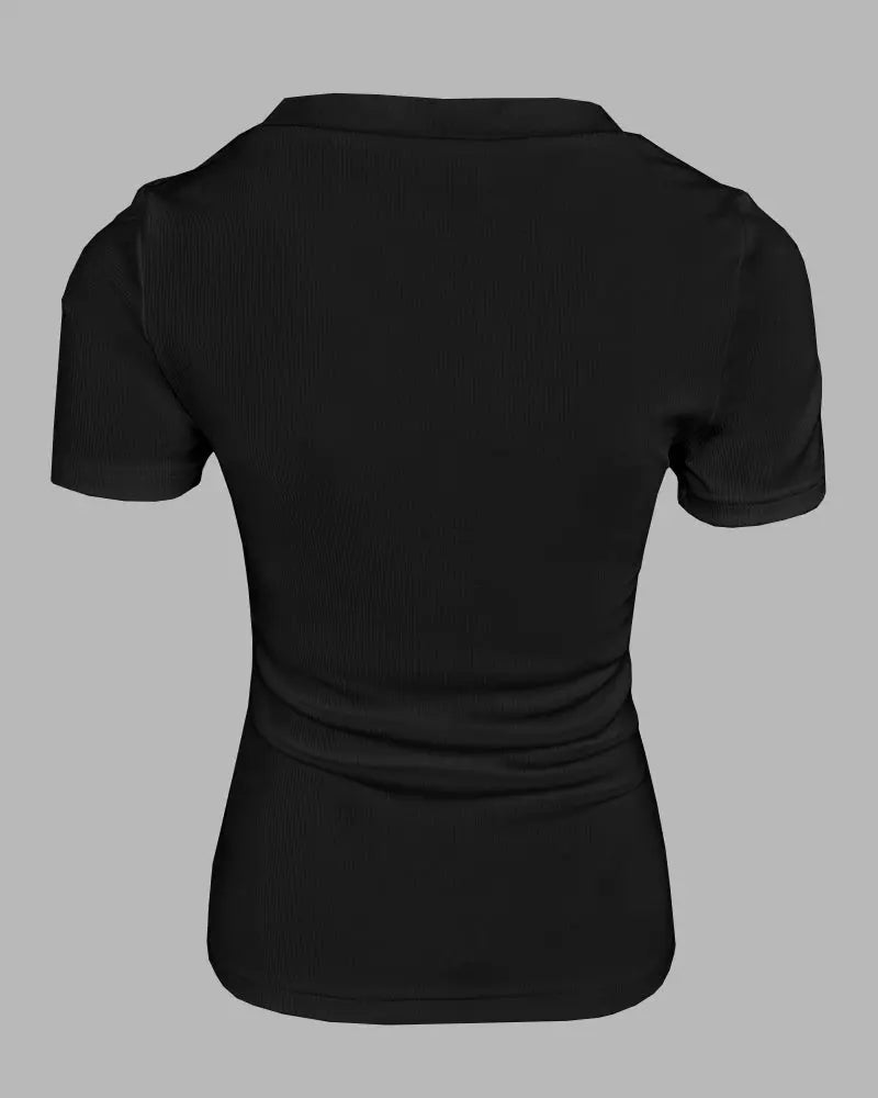 Ribbed Short-Sleeve Sculpt Top with Built-In Bra