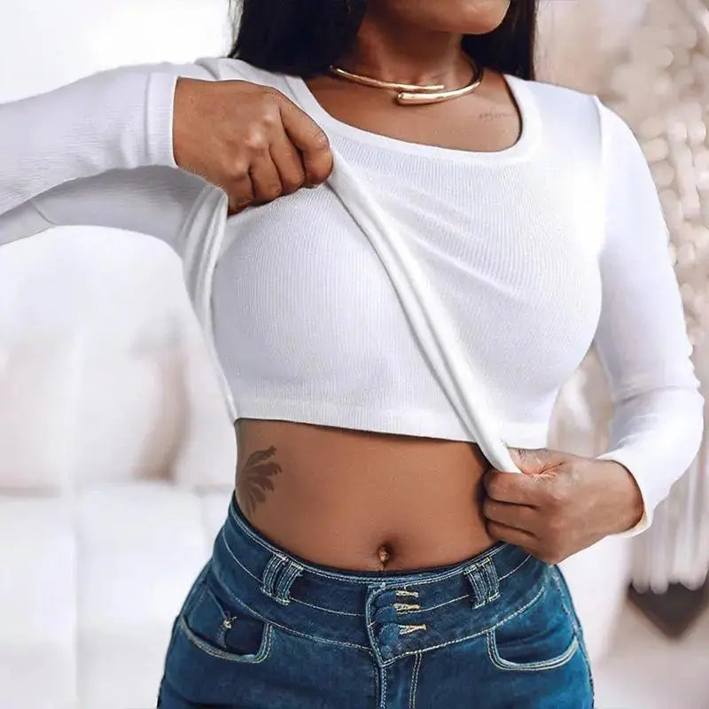 Ribbed Long-Sleeve Sculpt Top with Built-In Bra